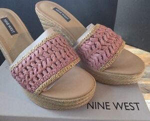 Nine West Pink and Tan Woven Wedges